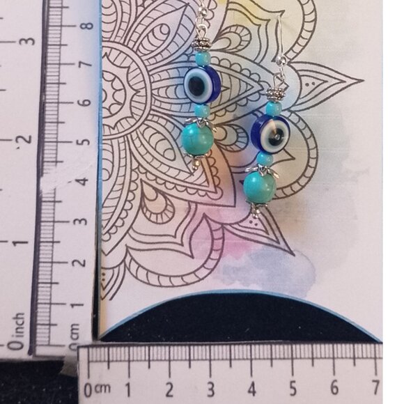 EVIL EYE WARD EARRINGS, Turquoise Magnesite, Bali-Style Accents SMALL SIZE - Picture 6 of 7